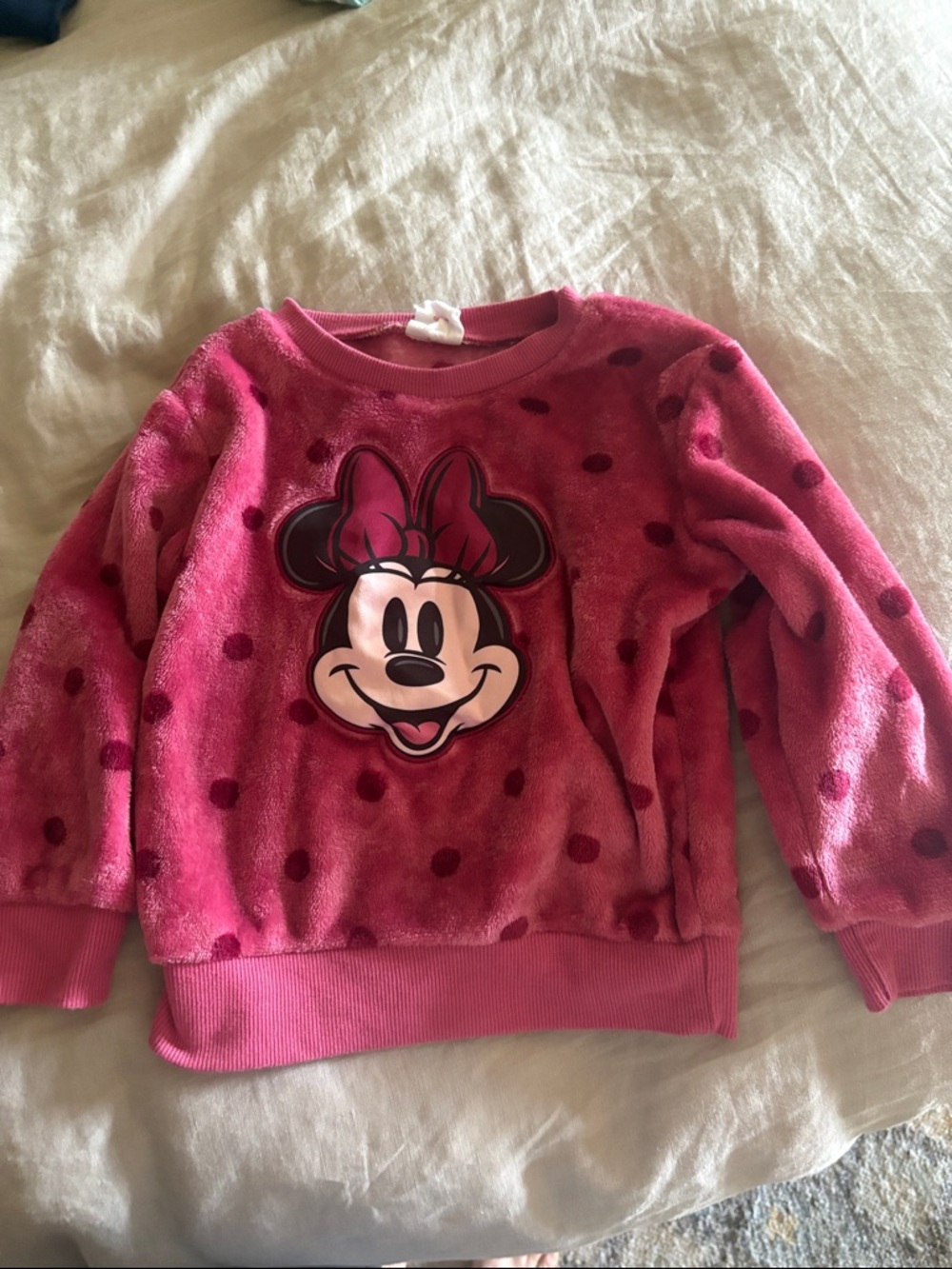 Disney Hot Pink Minnie Mouse Plush Polka Dot Sweatshirt